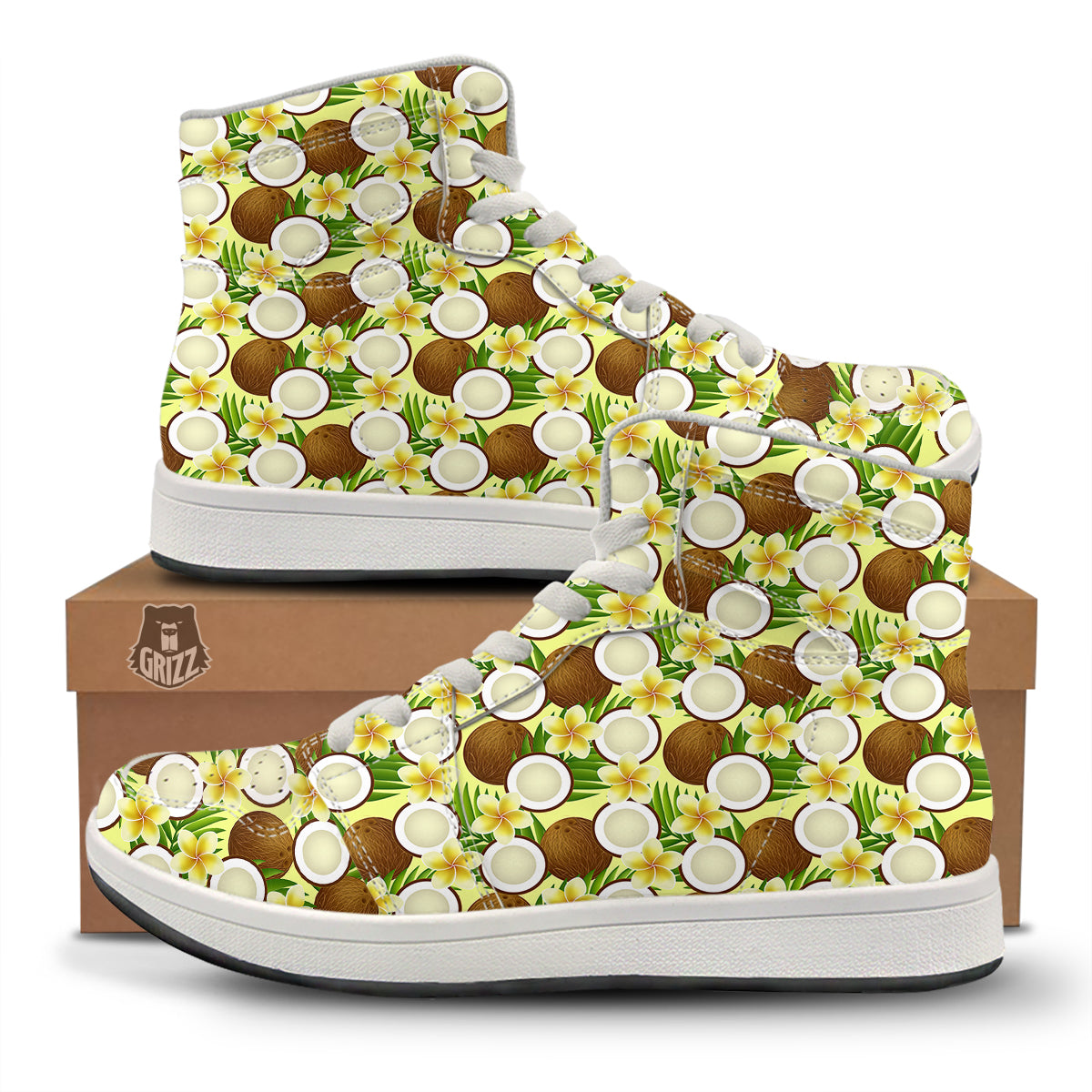 Coconut Beige Print Pattern High Top Sneakers-grizzshop