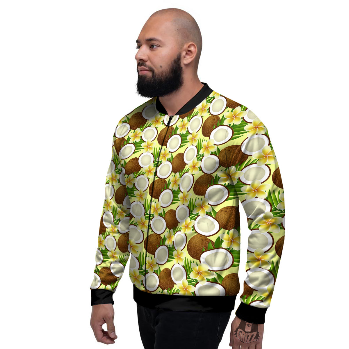 Coconut Beige Print Pattern Men's Bomber Jacket-grizzshop