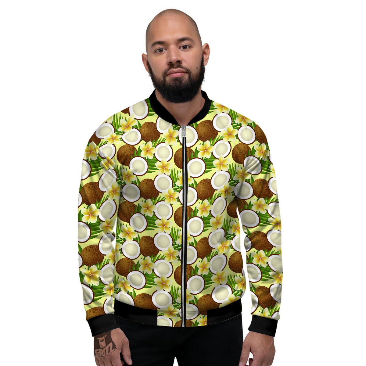 Coconut Beige Print Pattern Men's Bomber Jacket-grizzshop