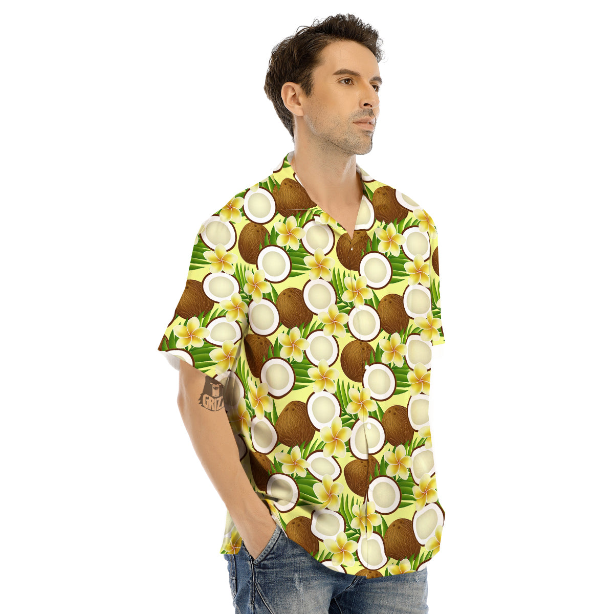 Coconut Beige Print Pattern Men's Hawaiian Shirt-grizzshop
