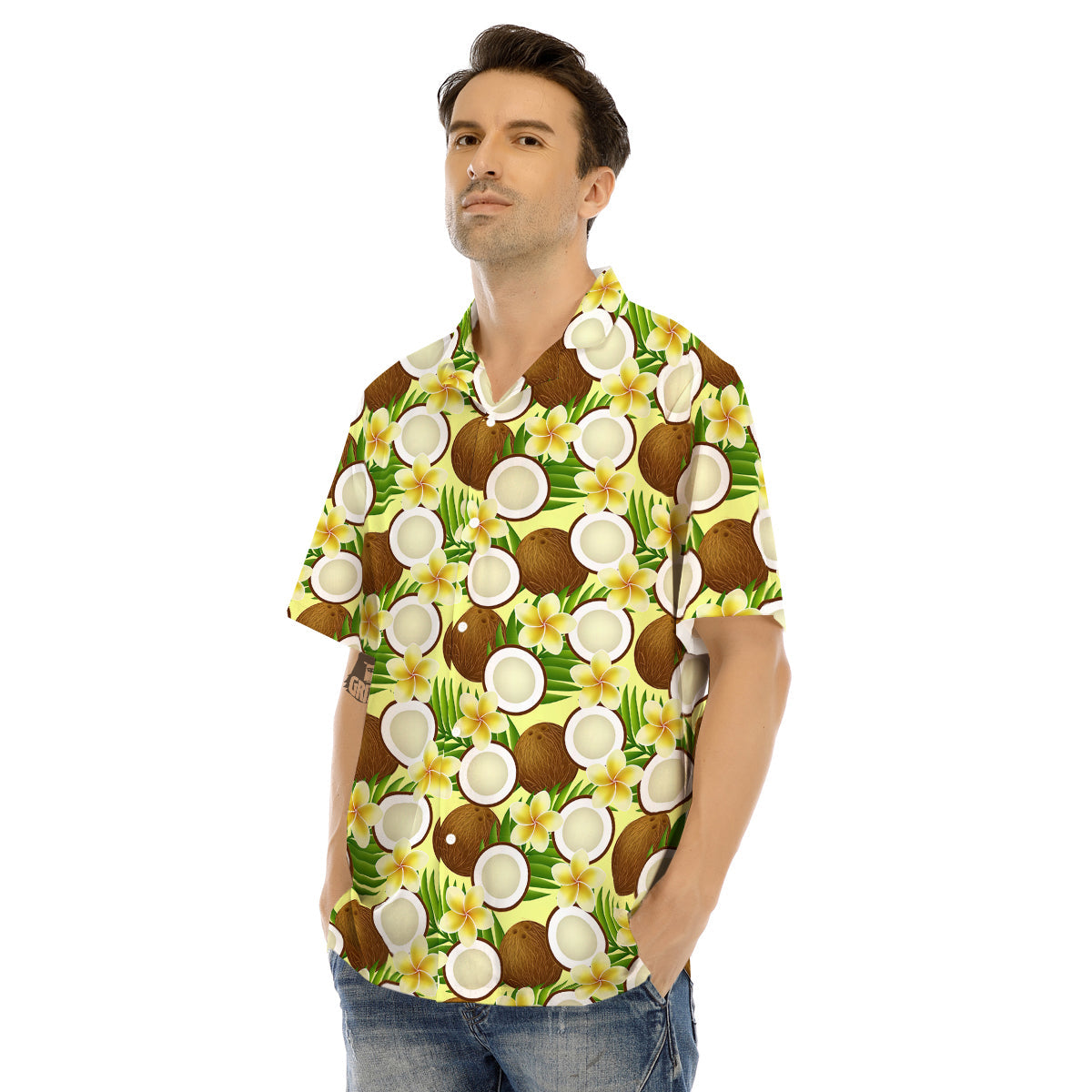 Coconut Beige Print Pattern Men's Hawaiian Shirt-grizzshop