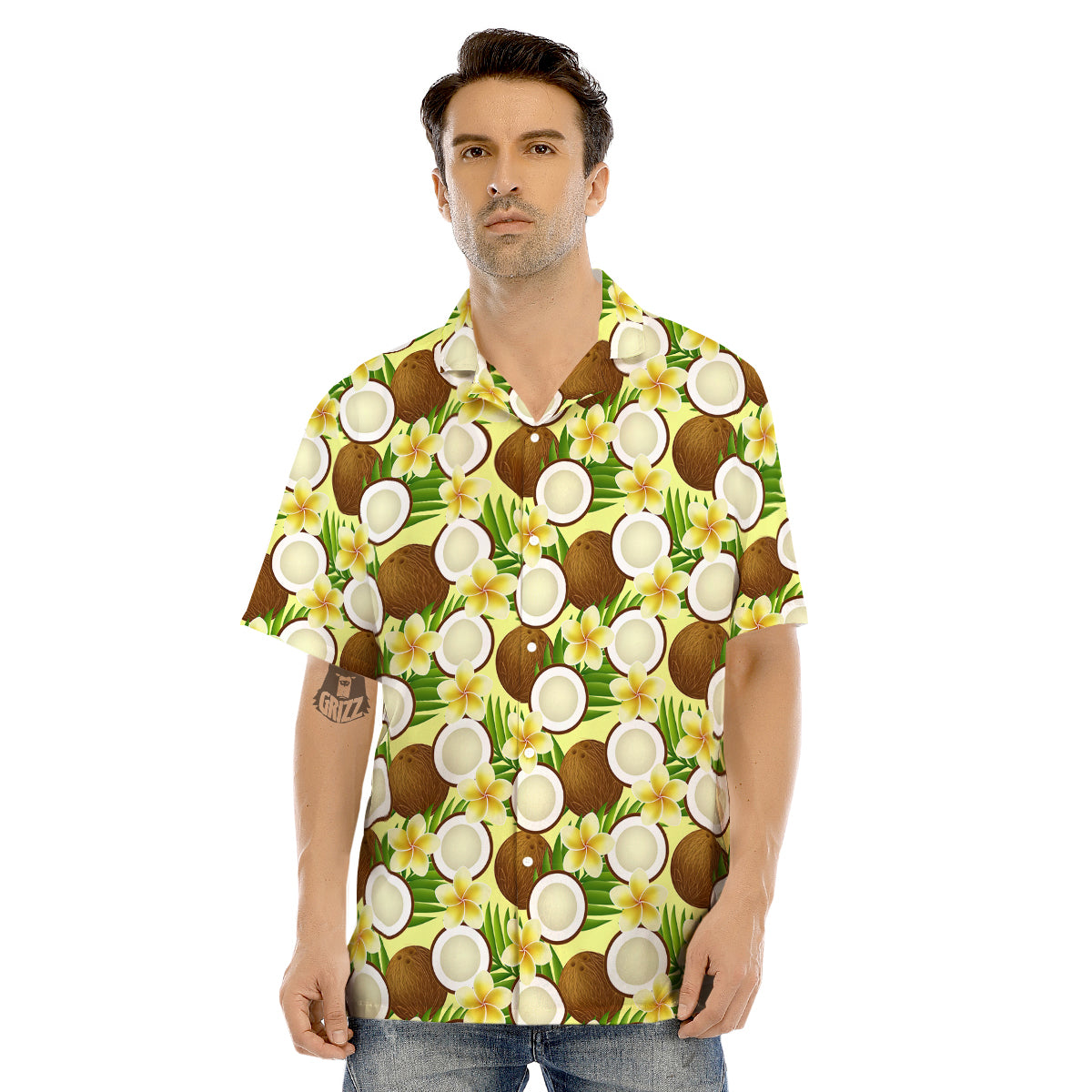 Coconut Beige Print Pattern Men's Hawaiian Shirt-grizzshop