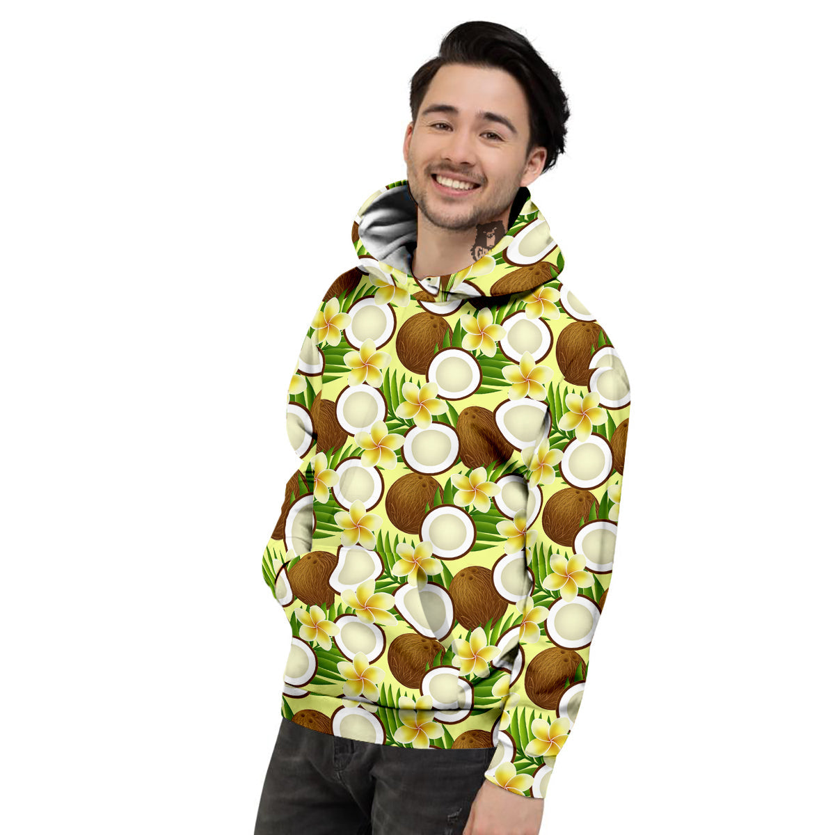 Coconut Beige Print Pattern Men's Hoodie-grizzshop