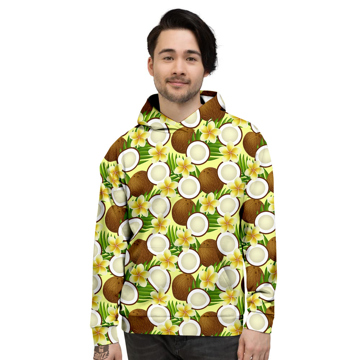 Coconut Beige Print Pattern Men's Hoodie-grizzshop