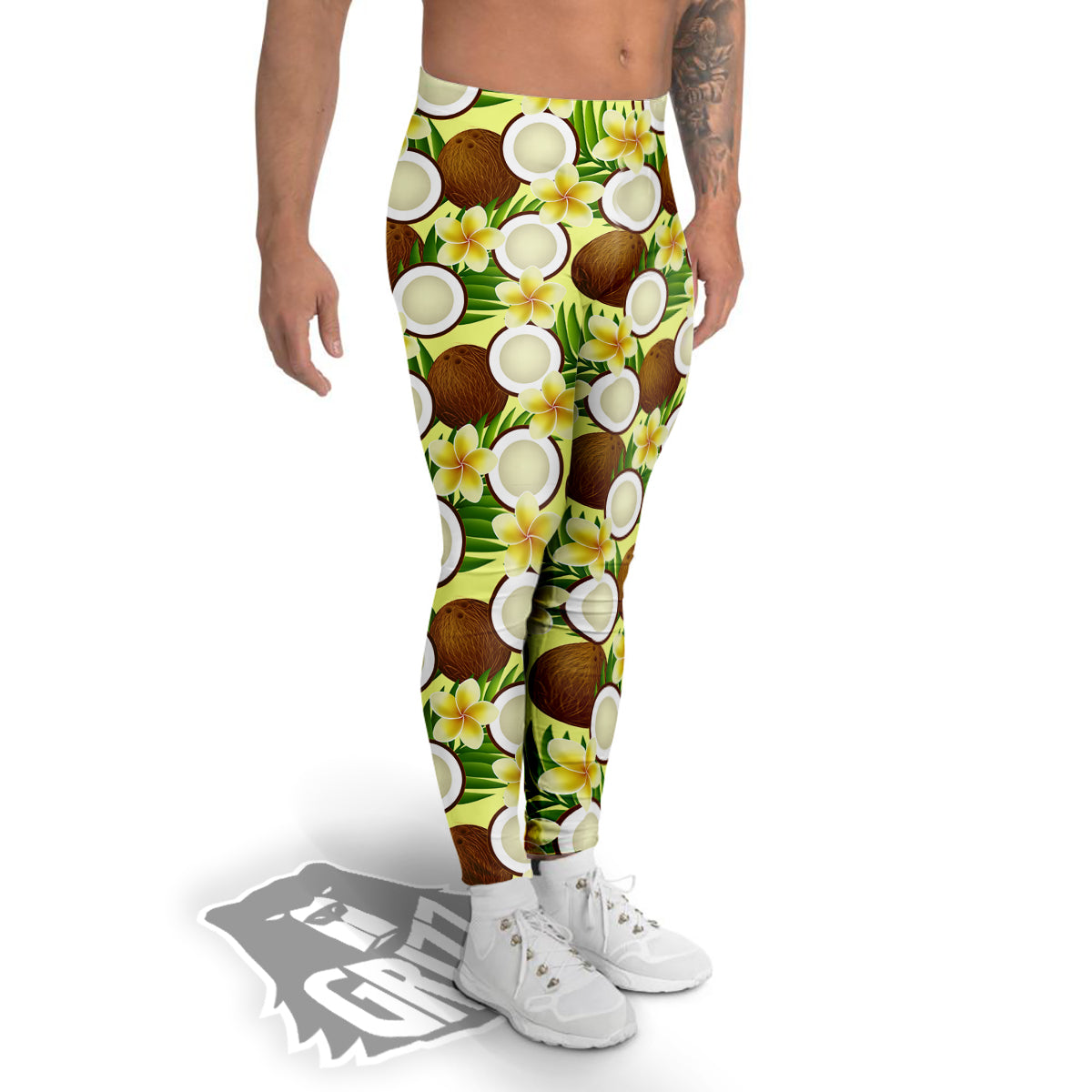 Coconut Beige Print Pattern Men's Leggings-grizzshop