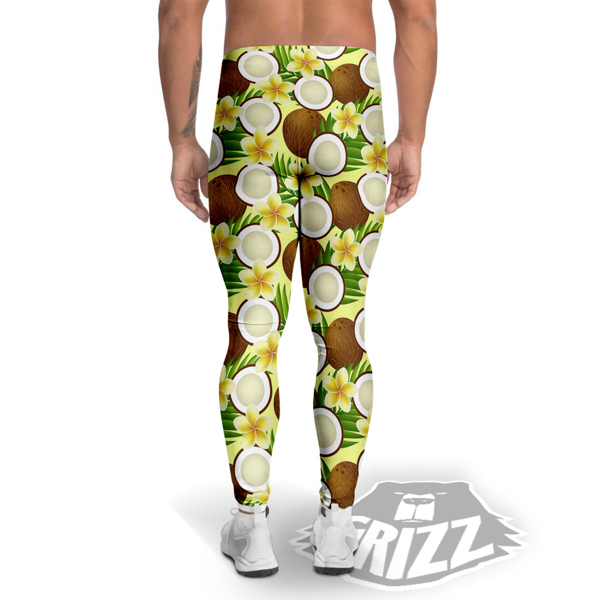 Coconut Beige Print Pattern Men's Leggings-grizzshop