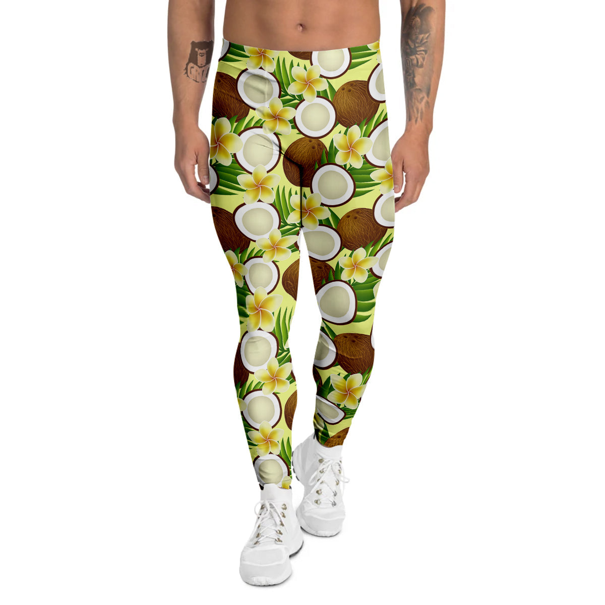 Coconut Beige Print Pattern Men's Leggings-grizzshop