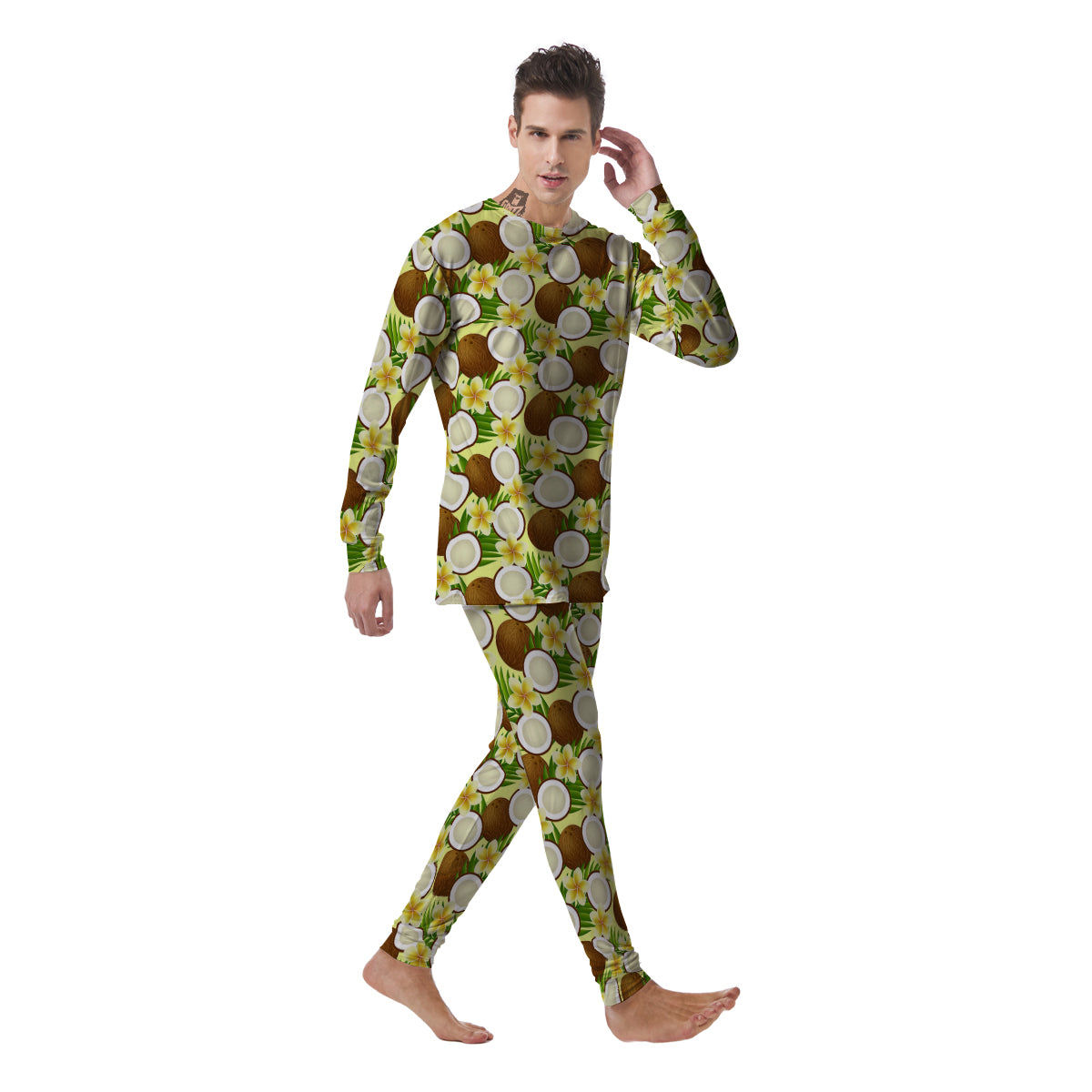 Coconut Beige Print Pattern Men's Pajamas-grizzshop