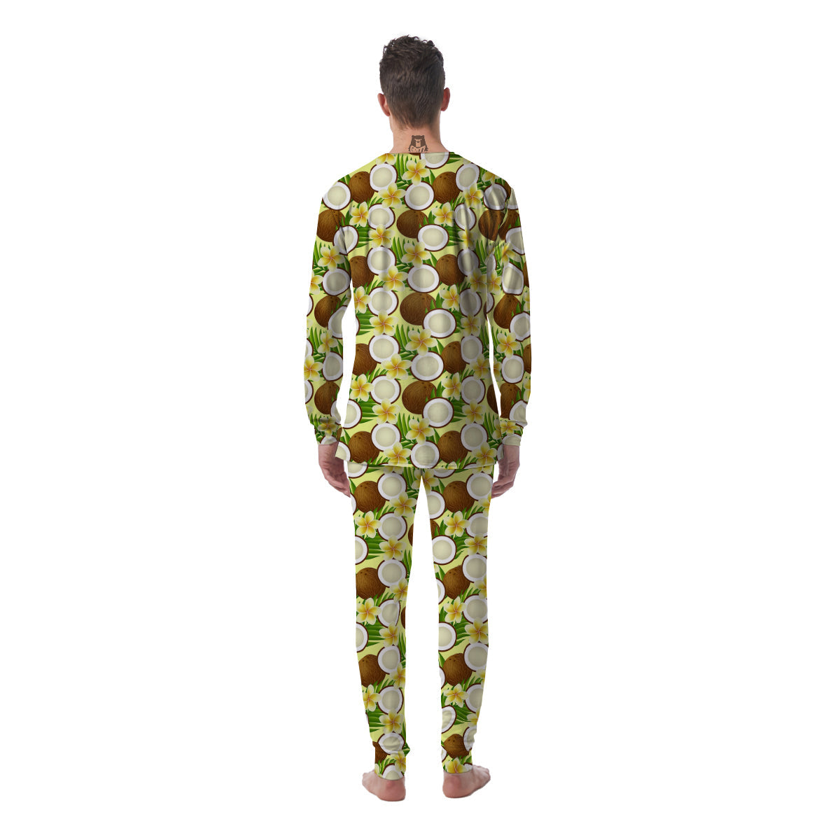 Coconut Beige Print Pattern Men's Pajamas-grizzshop