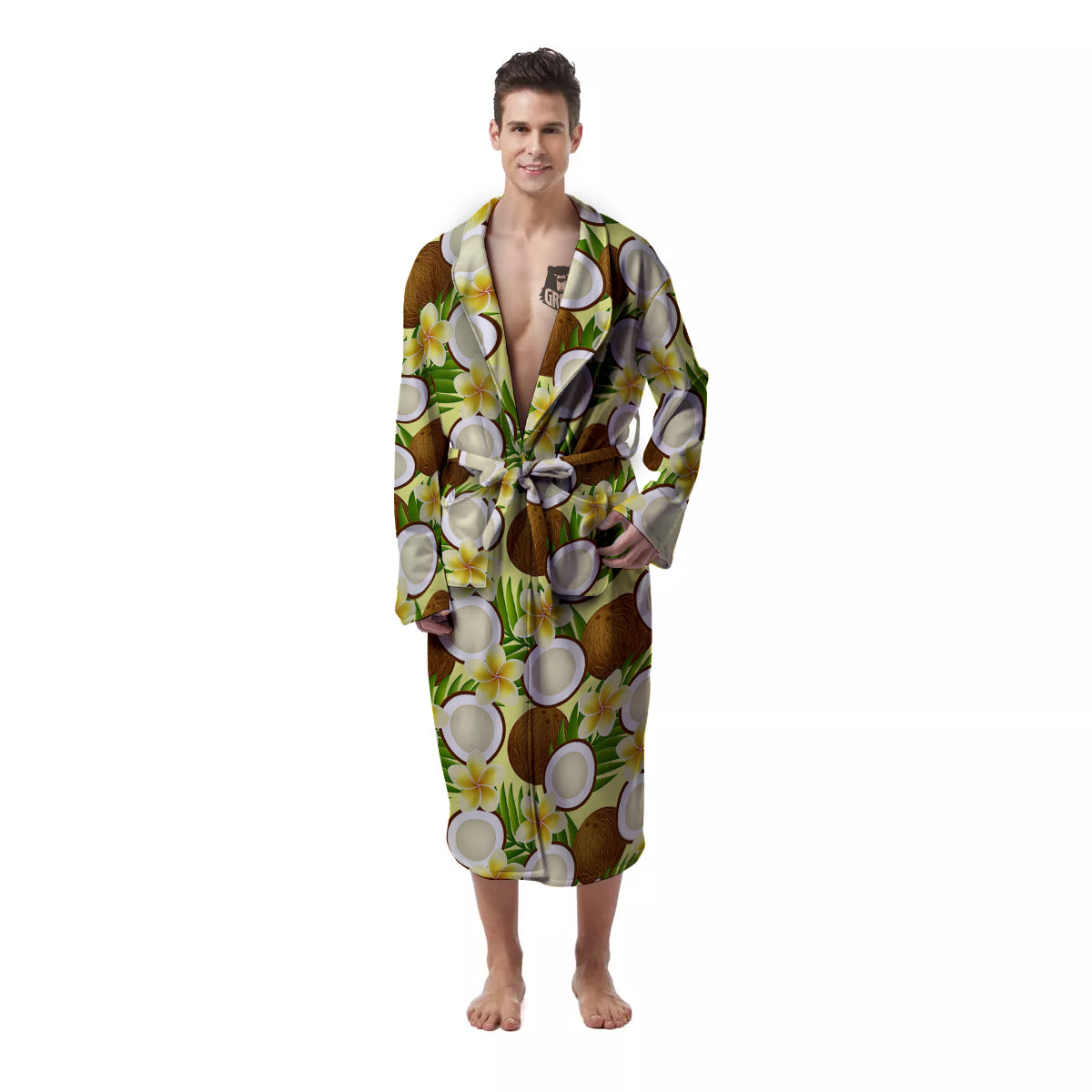 Coconut Beige Print Pattern Men's Robe-grizzshop