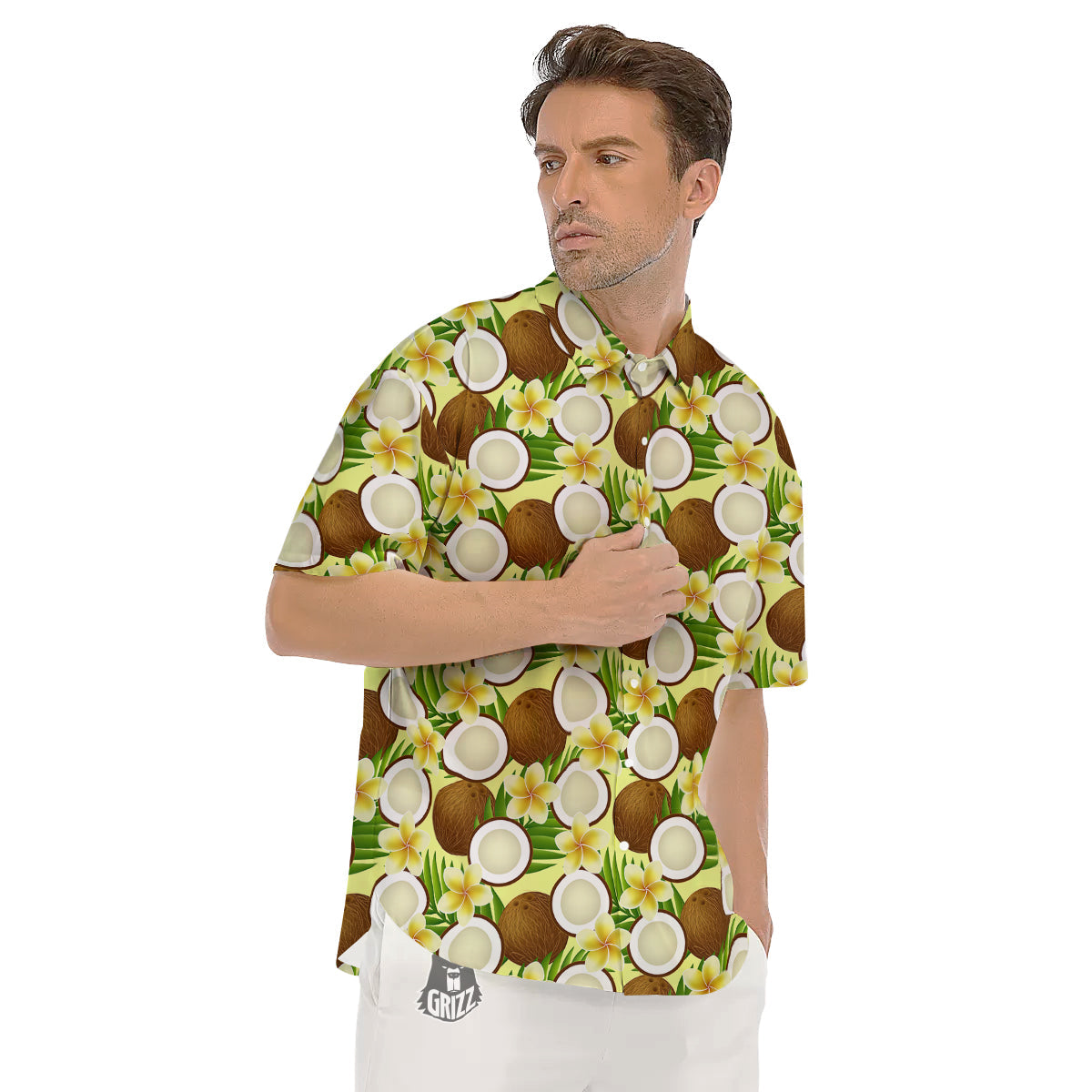 Coconut Beige Print Pattern Men's Short Sleeve Shirts-grizzshop