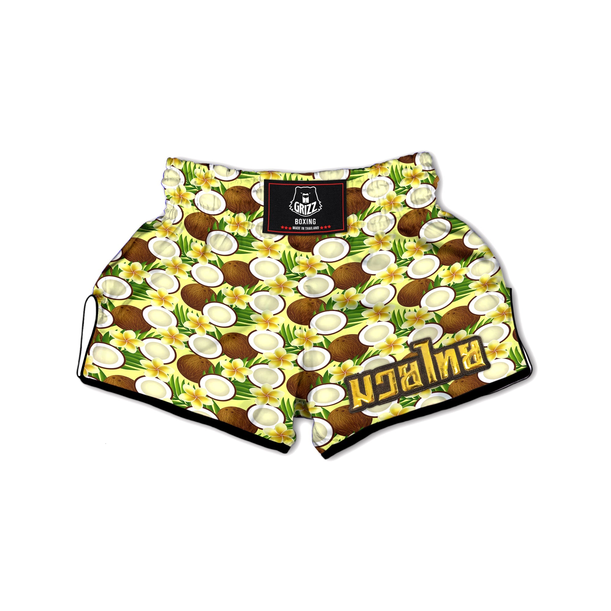 Coconut Beige Print Pattern Muay Thai Boxing Shorts-grizzshop