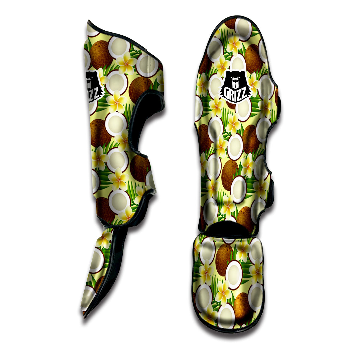 Coconut Beige Print Pattern Muay Thai Shin Guards-grizzshop