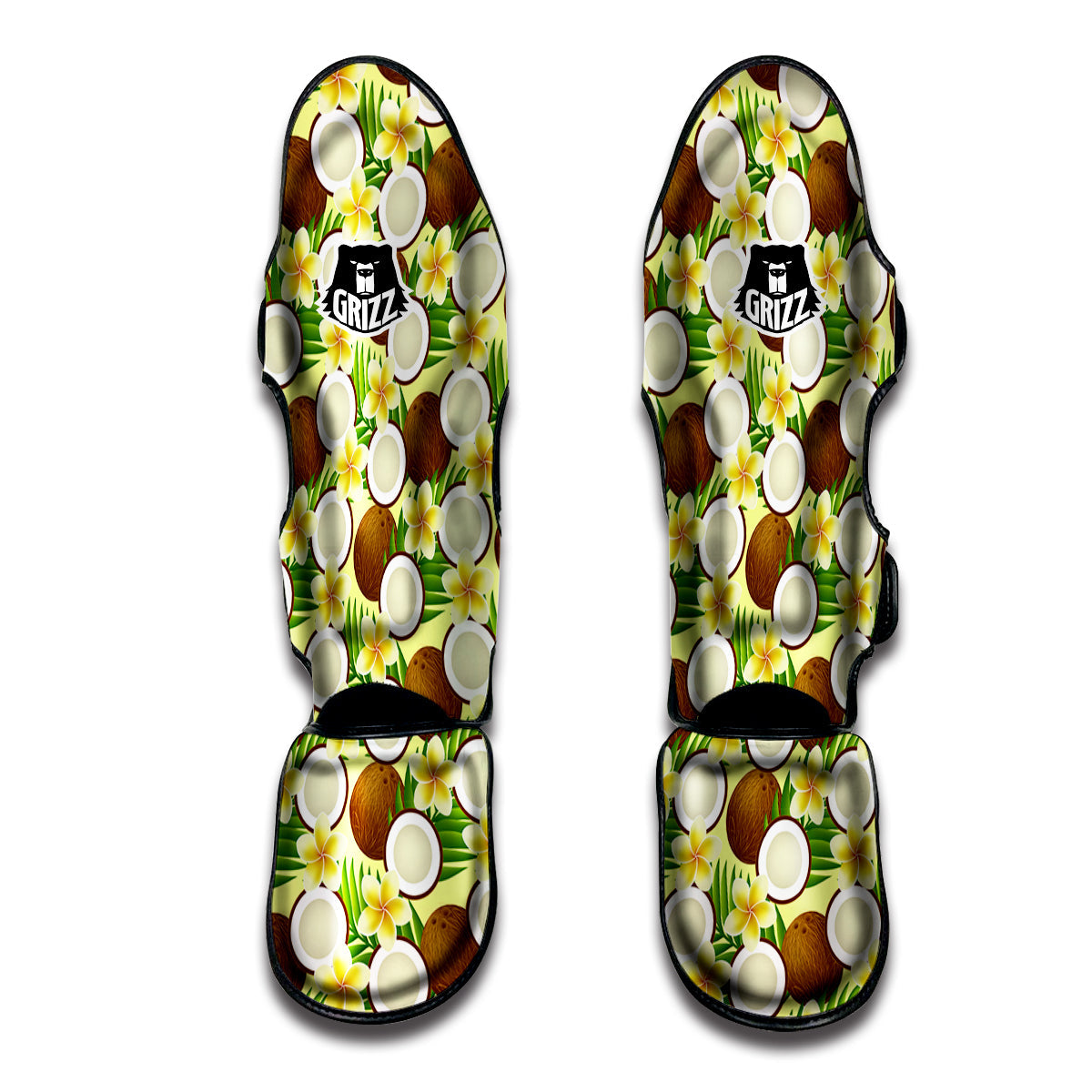 Coconut Beige Print Pattern Muay Thai Shin Guards-grizzshop