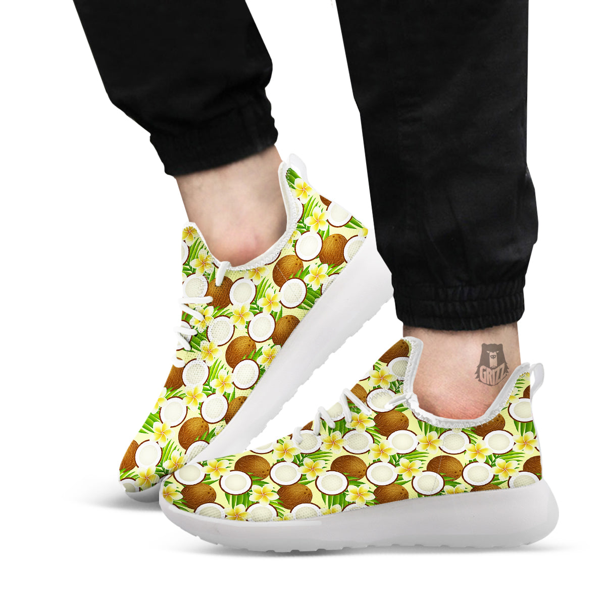 Coconut Beige Print Pattern White Athletic Shoes-grizzshop