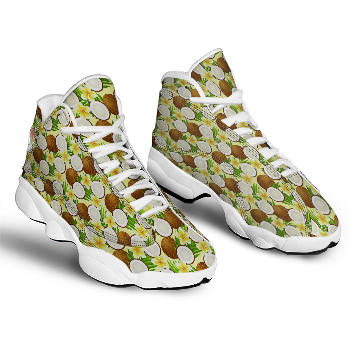 Coconut Beige Print Pattern White Basketball Shoes-grizzshop