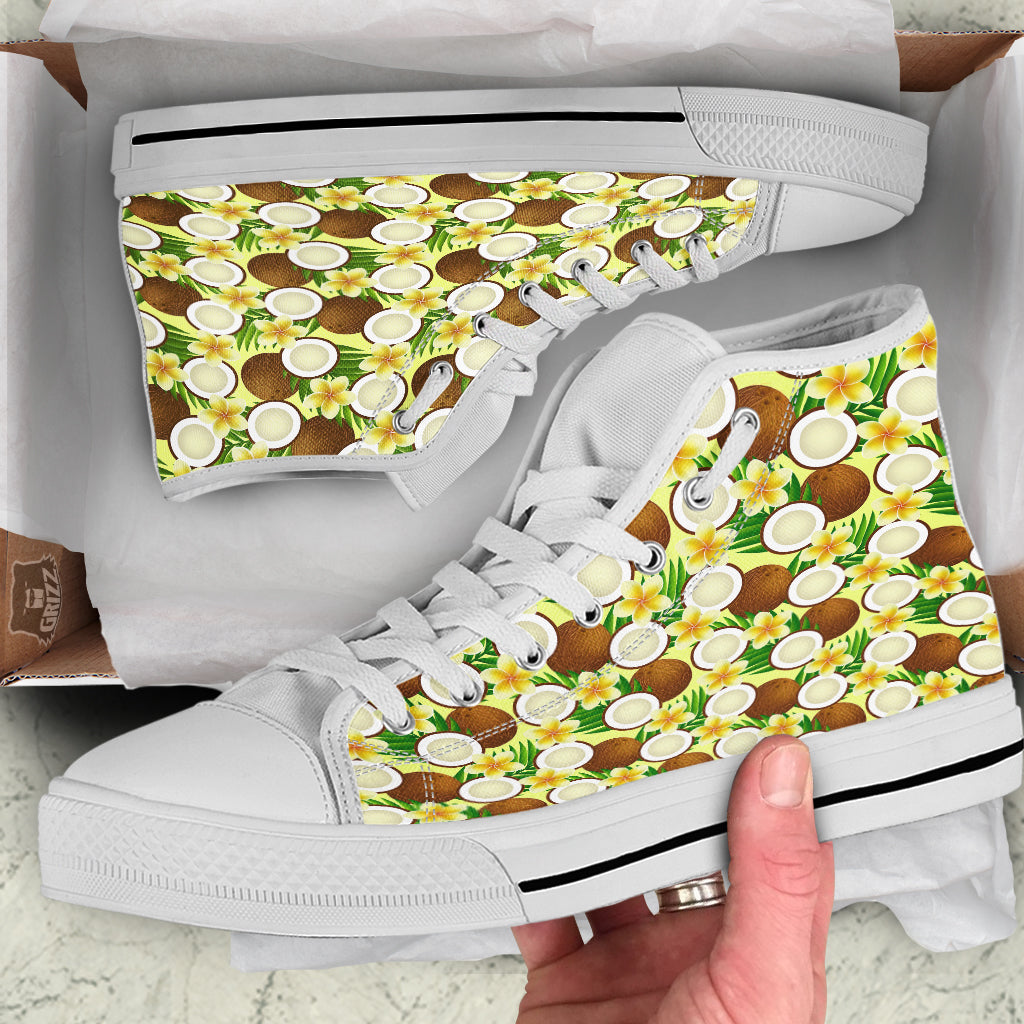 Coconut Beige Print Pattern White High Top Shoes-grizzshop