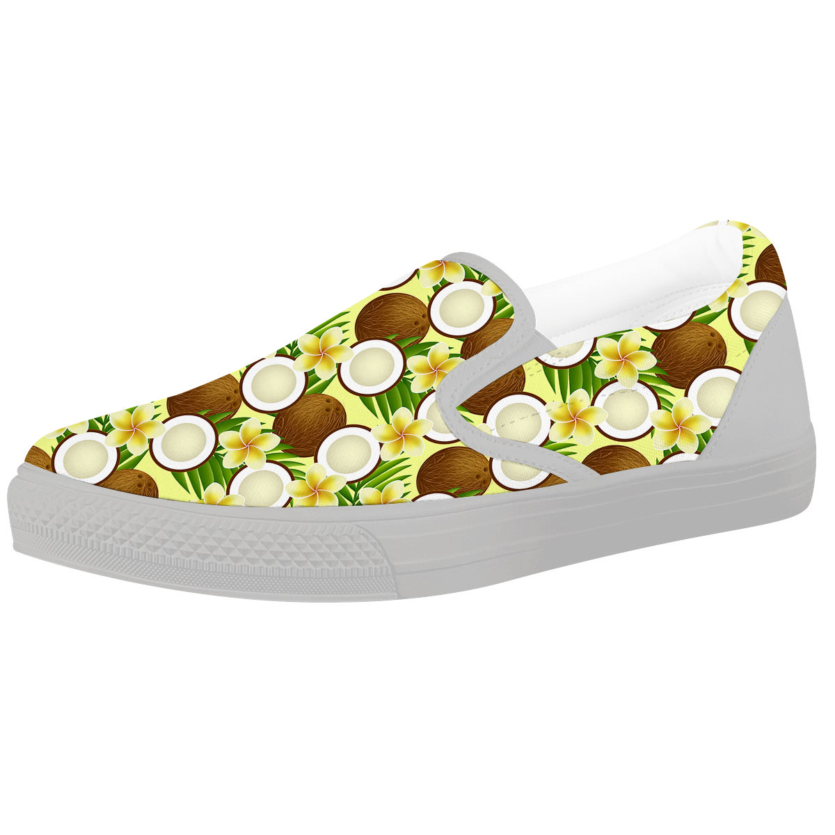 Coconut Beige Print Pattern White Slip On Shoes-grizzshop