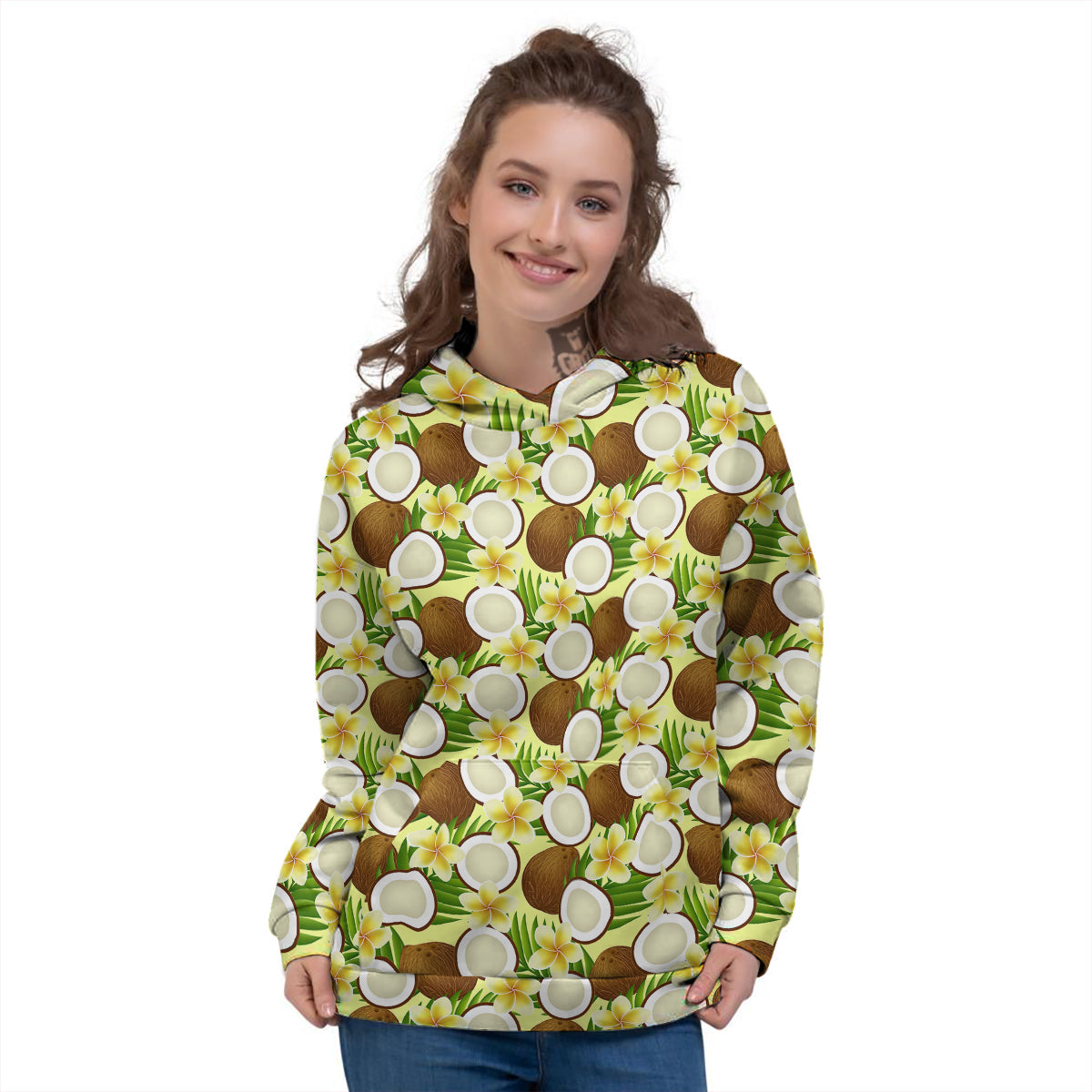 Coconut Beige Print Pattern Women's Hoodie-grizzshop