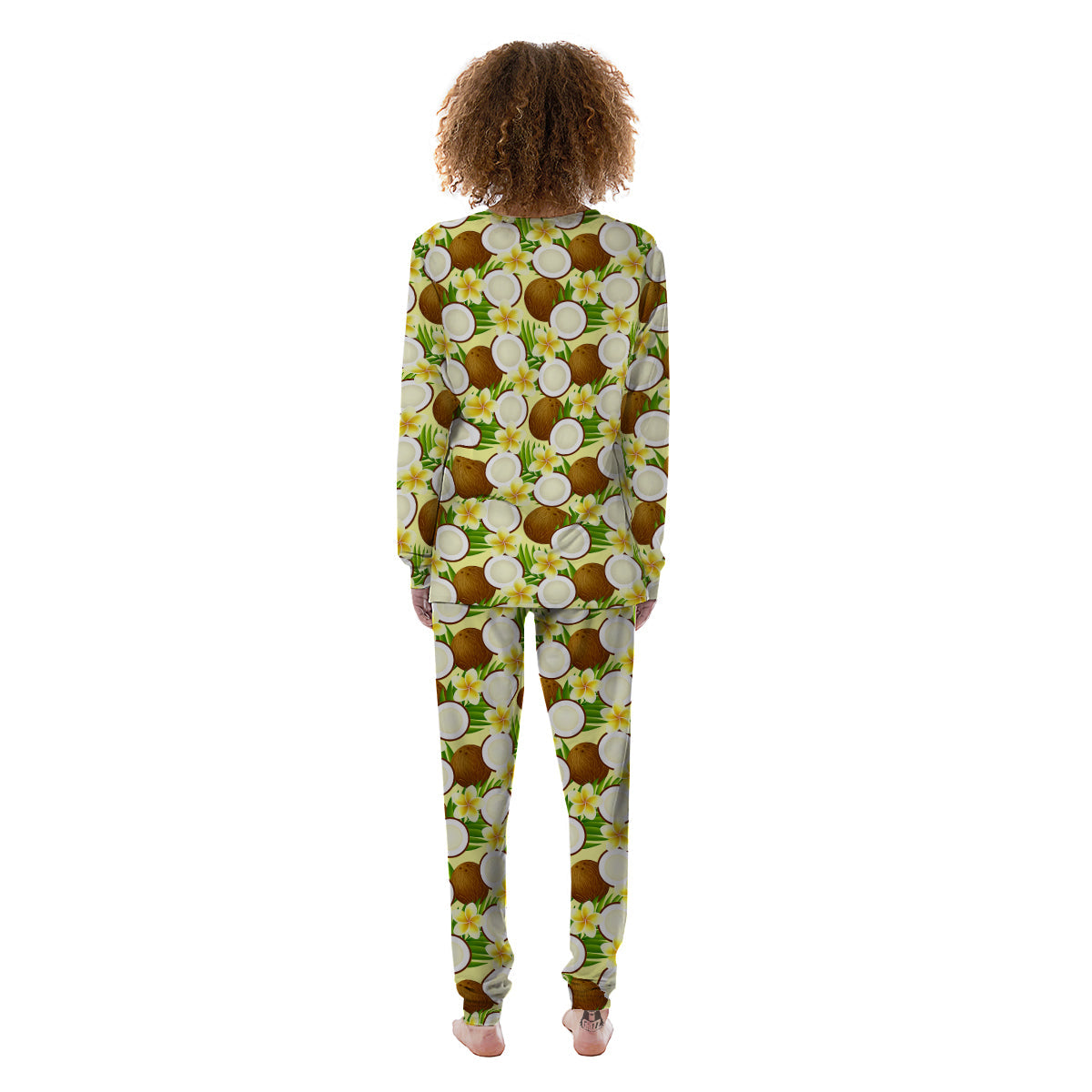 Coconut Beige Print Pattern Women's Pajamas-grizzshop