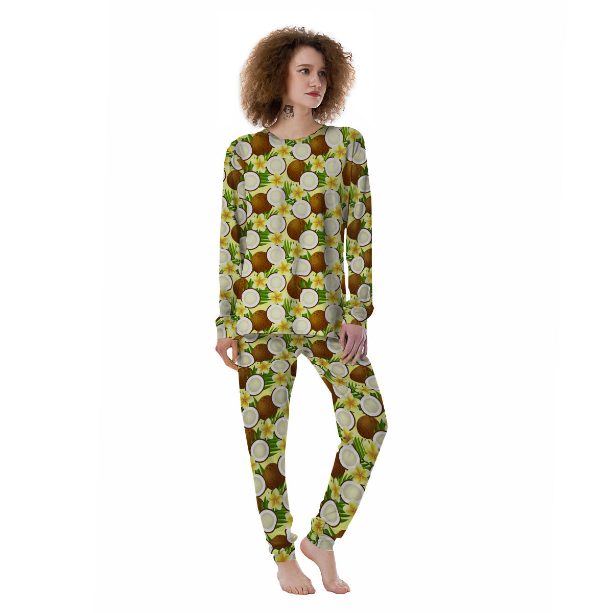 Coconut Beige Print Pattern Women's Pajamas-grizzshop