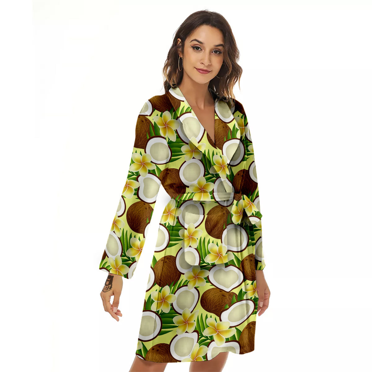 Coconut Beige Print Pattern Women's Robe-grizzshop
