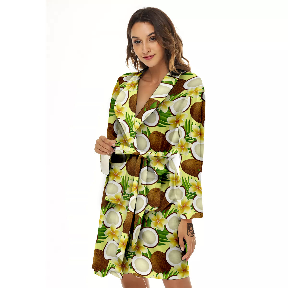 Coconut Beige Print Pattern Women's Robe-grizzshop