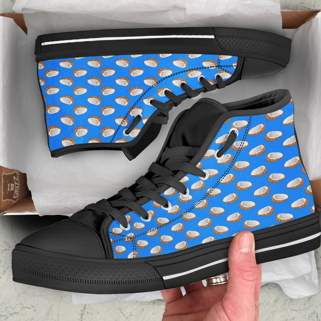 Coconut Blue Print Pattern Black High Top Shoes-grizzshop