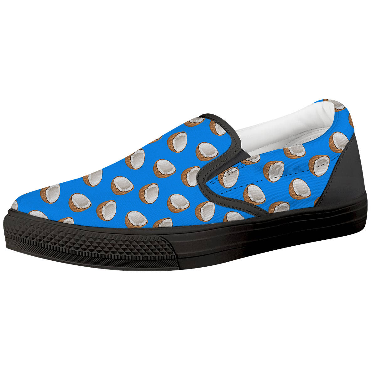 Coconut Blue Print Pattern Black Slip On Shoes-grizzshop