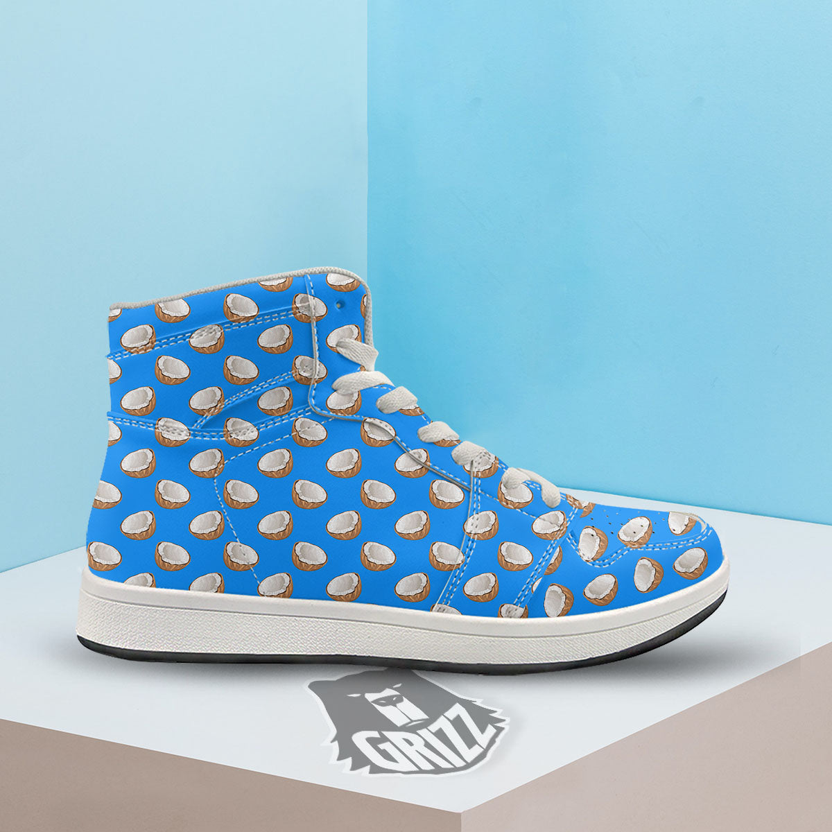 Coconut Blue Print Pattern High Top Sneakers-grizzshop