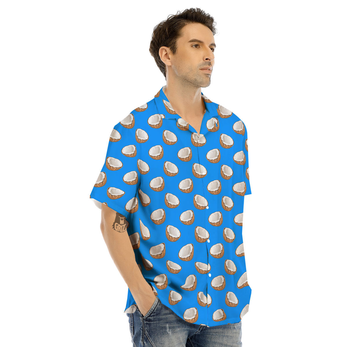Coconut Blue Print Pattern Men's Hawaiian Shirt-grizzshop