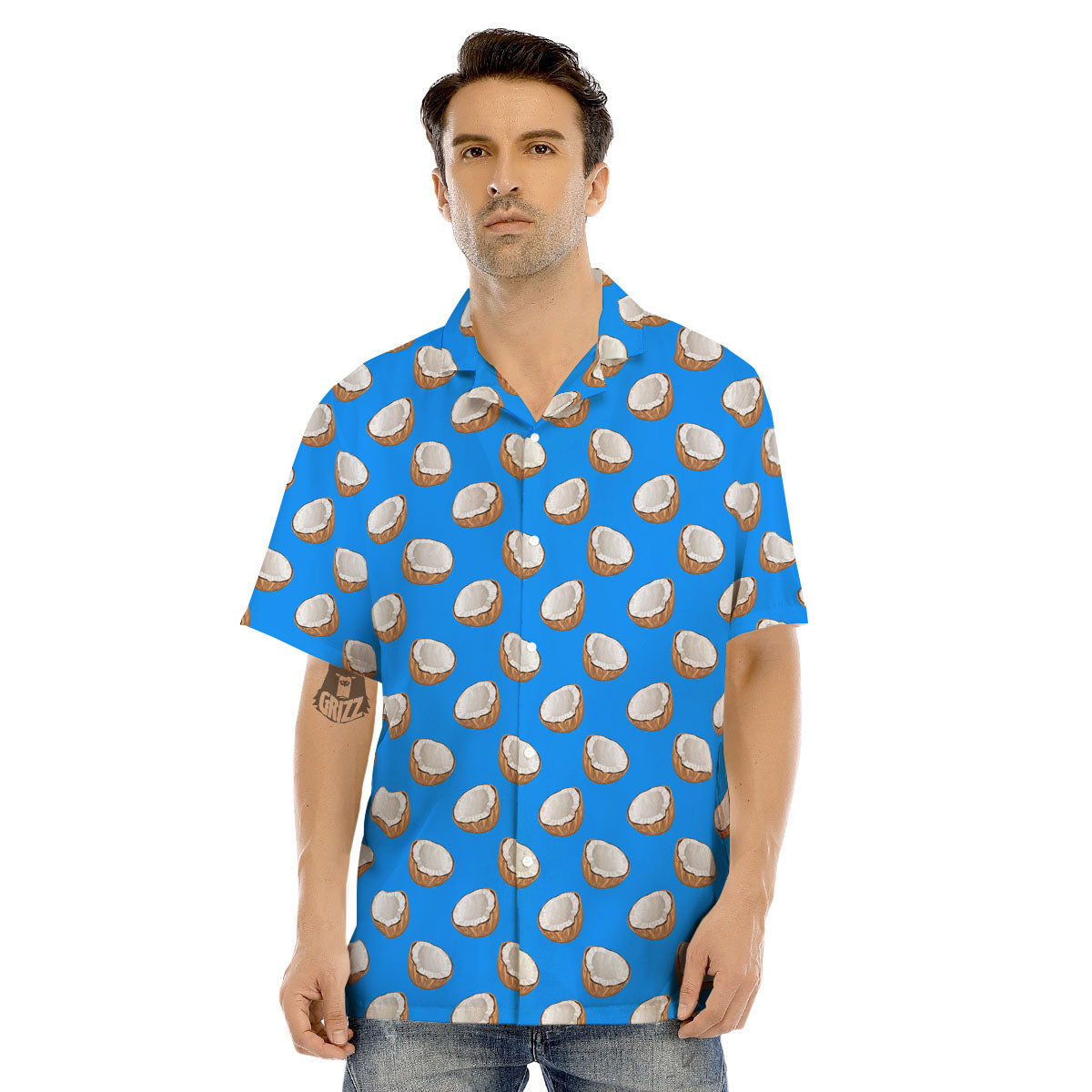 Coconut Blue Print Pattern Men's Hawaiian Shirt-grizzshop