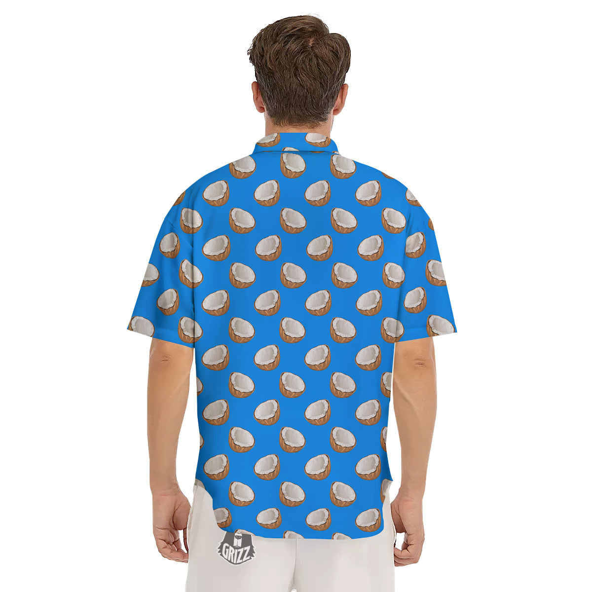 Coconut Blue Print Pattern Men's Short Sleeve Shirts-grizzshop