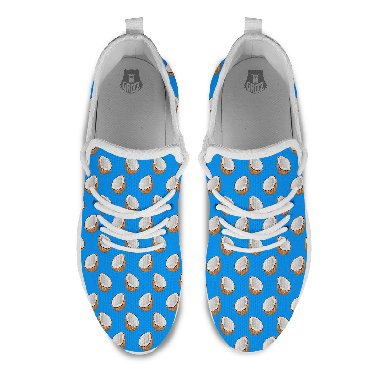 Coconut Blue Print Pattern White Athletic Shoes-grizzshop
