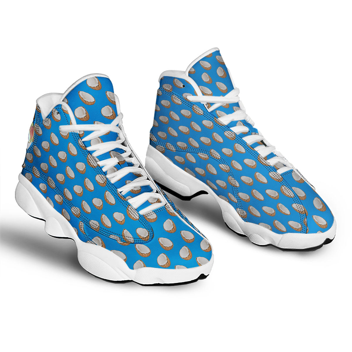 Coconut Blue Print Pattern White Basketball Shoes-grizzshop