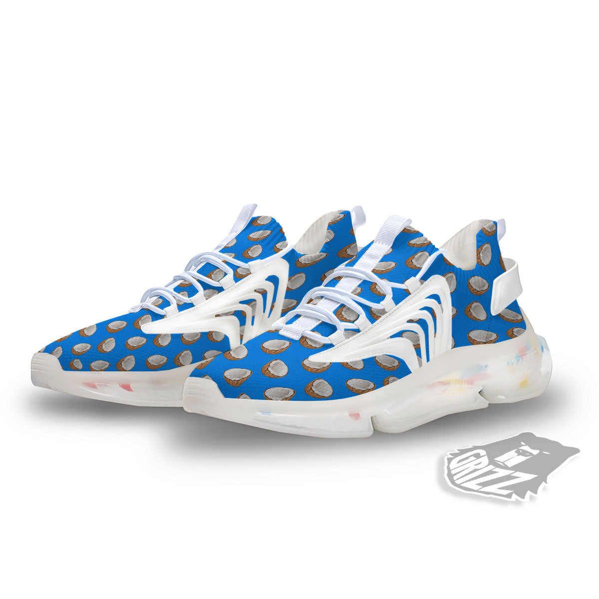 Coconut Blue Print Pattern White Gym Shoes-grizzshop