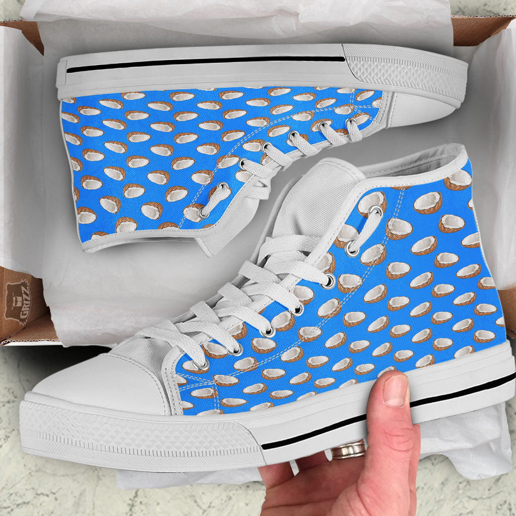 Coconut Blue Print Pattern White High Top Shoes-grizzshop