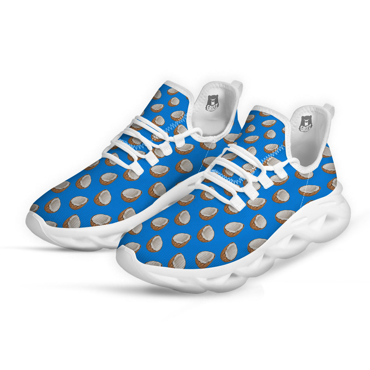 Coconut Blue Print Pattern White Running Shoes-grizzshop