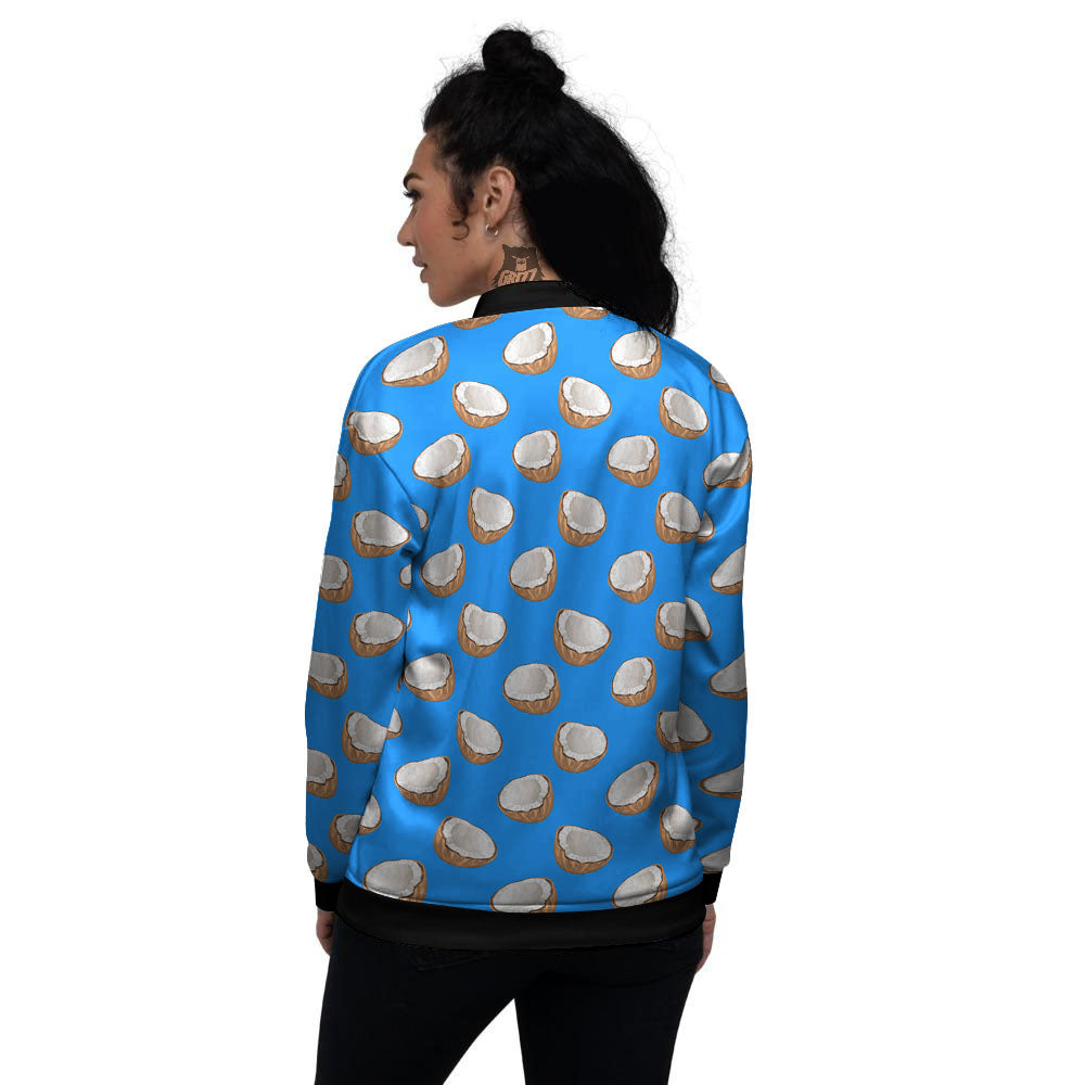 Coconut Blue Print Pattern Women's Bomber Jacket-grizzshop