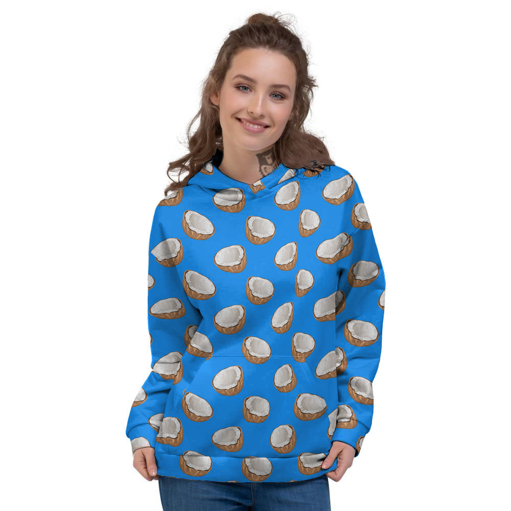 Coconut Blue Print Pattern Women's Hoodie-grizzshop