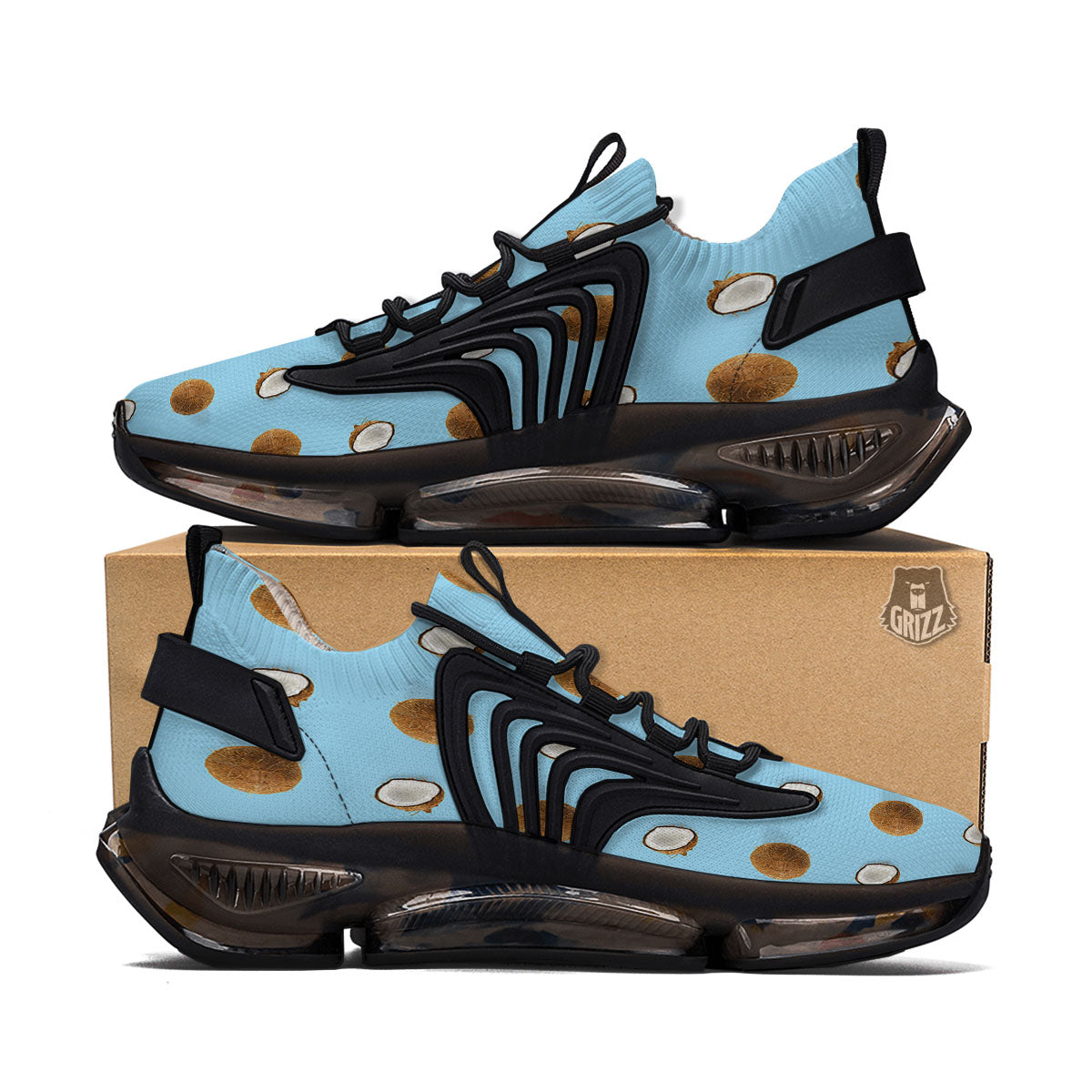 Coconut Blue Summer Print Pattern Black Gym Shoes-grizzshop