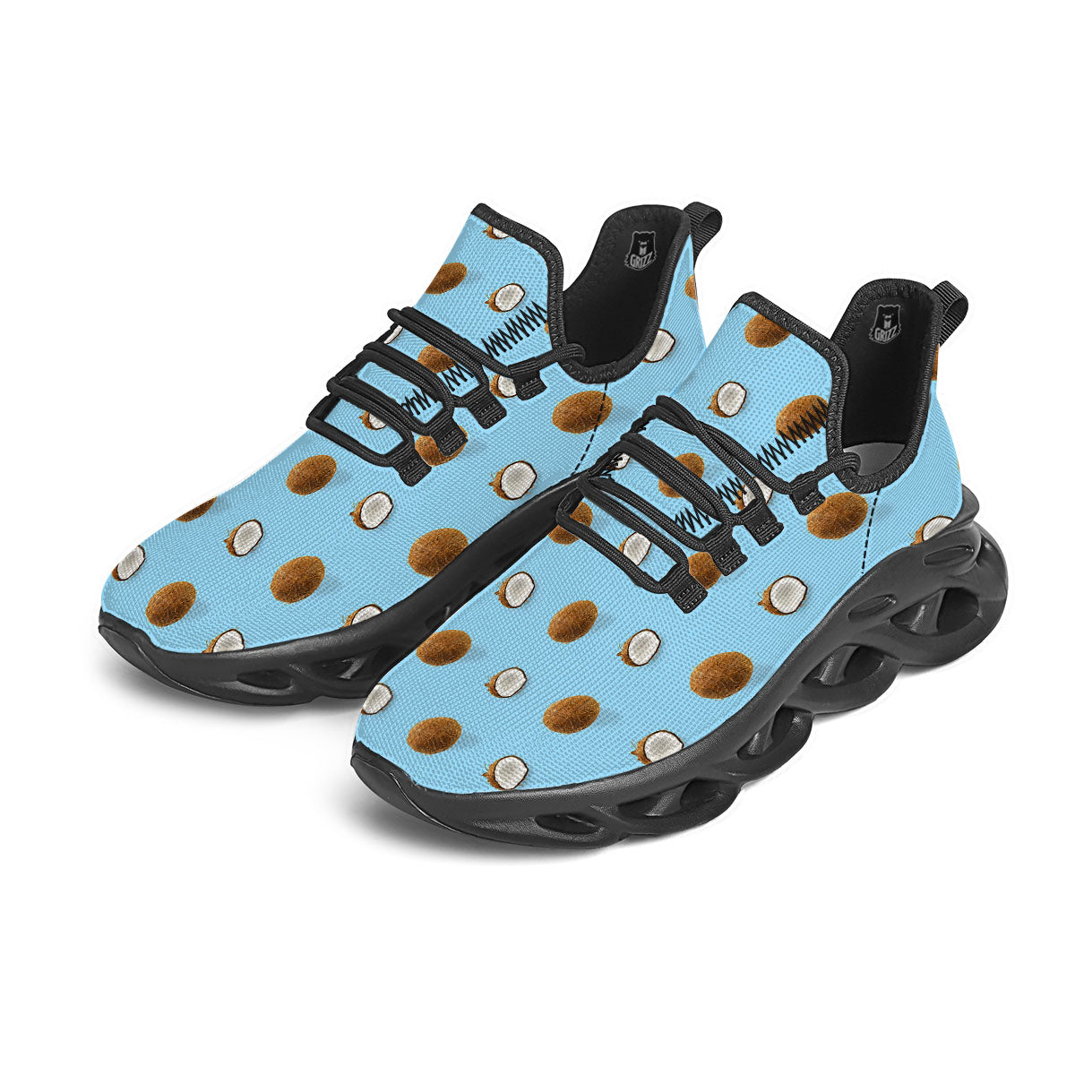 Coconut Blue Summer Print Pattern Black Running Shoes-grizzshop
