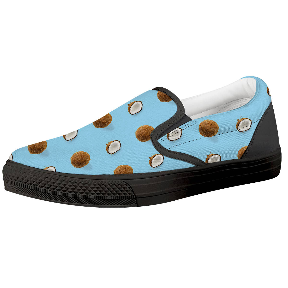 Coconut Blue Summer Print Pattern Black Slip On Shoes-grizzshop