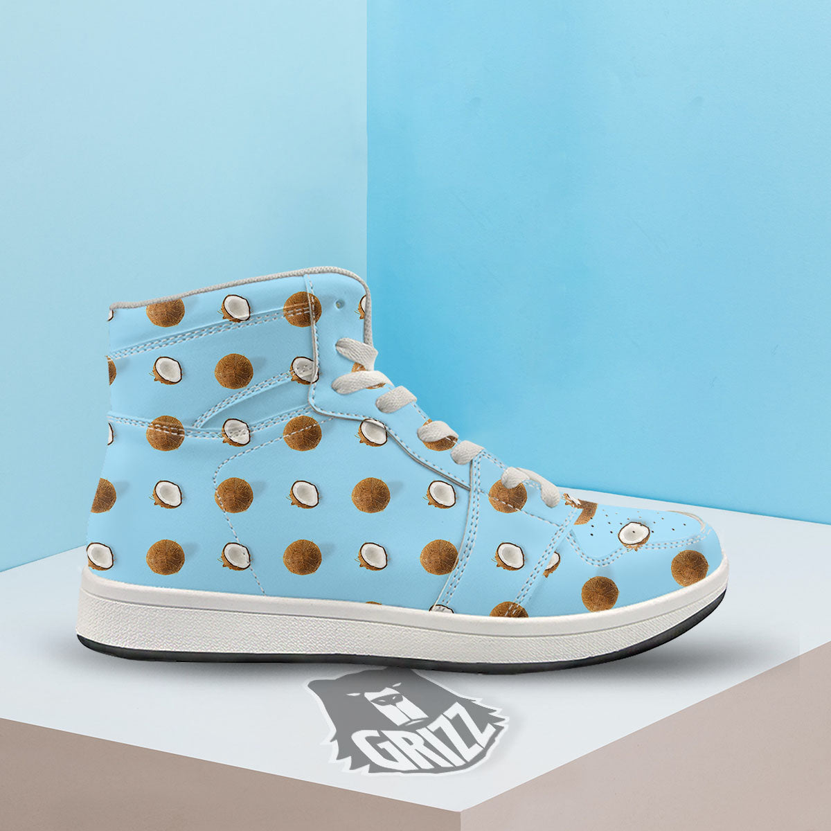 Coconut Blue Summer Print Pattern High Top Sneakers-grizzshop