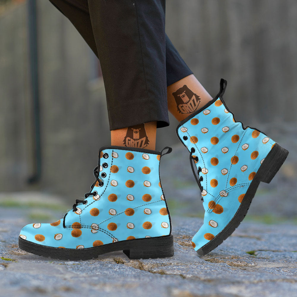 Coconut Blue Summer Print Pattern Leather Boots-grizzshop