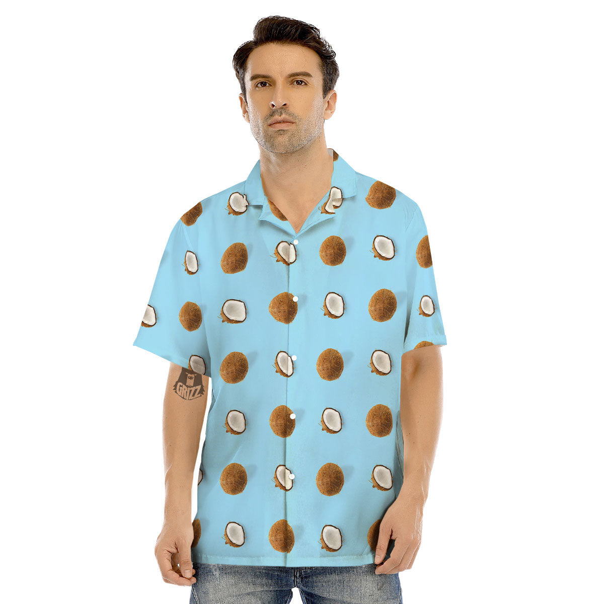 Coconut Blue Summer Print Pattern Men's Hawaiian Shirt-grizzshop