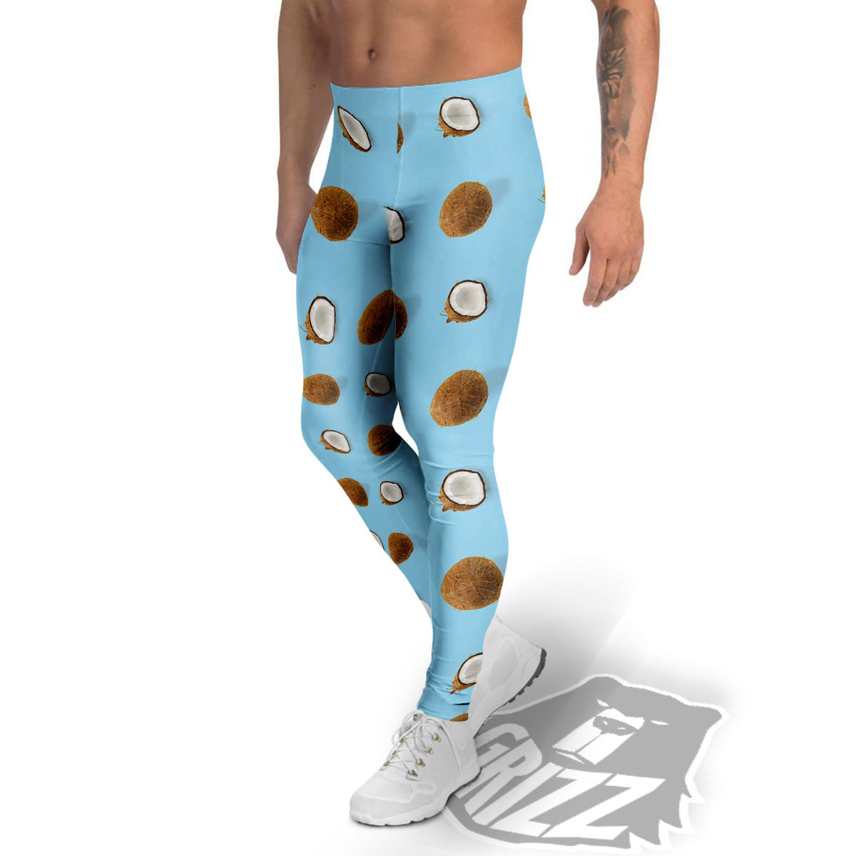 Coconut Blue Summer Print Pattern Men's Leggings-grizzshop