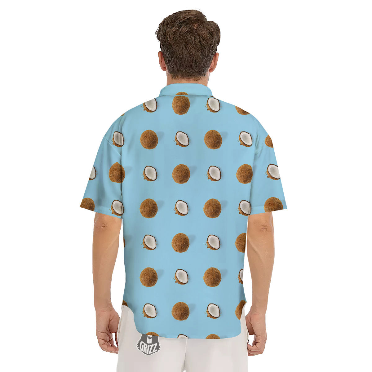 Coconut Blue Summer Print Pattern Men's Short Sleeve Shirts-grizzshop