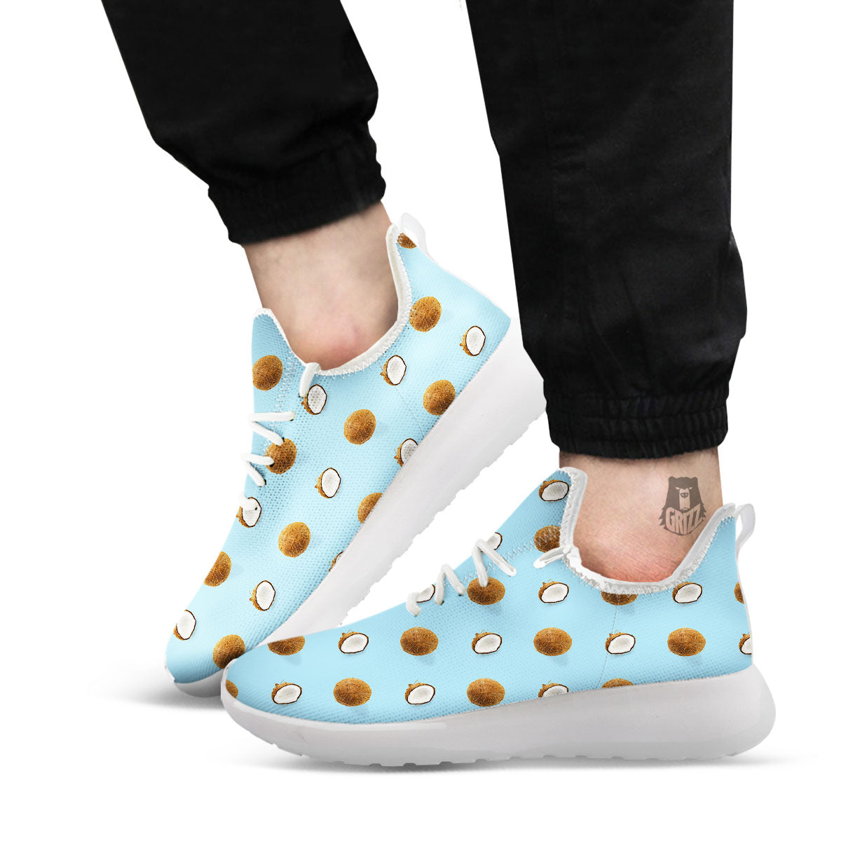 Coconut Blue Summer Print Pattern White Athletic Shoes-grizzshop