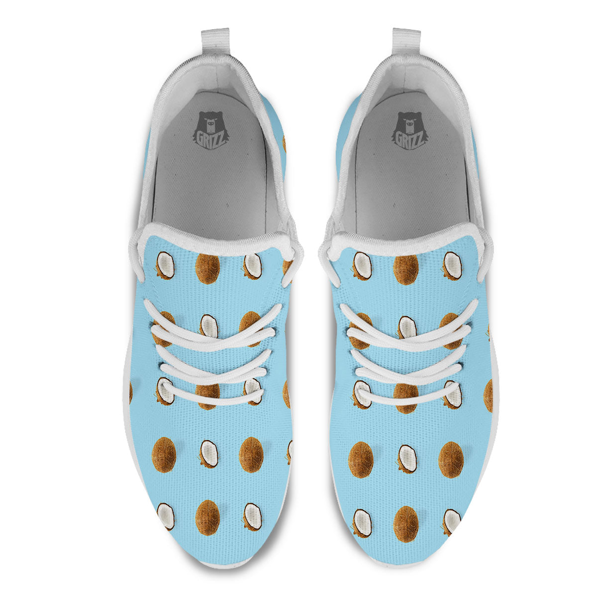 Coconut Blue Summer Print Pattern White Athletic Shoes-grizzshop
